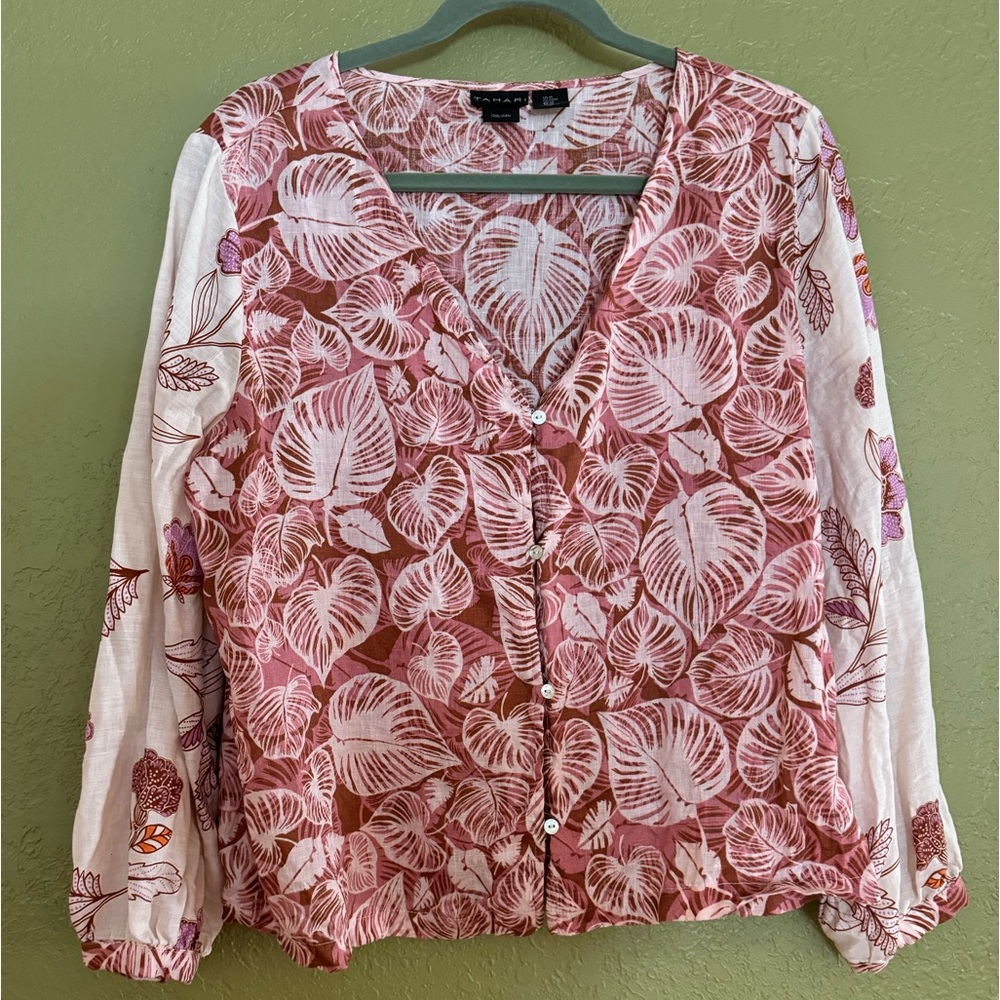 Tahari Linen Tropical Blouse